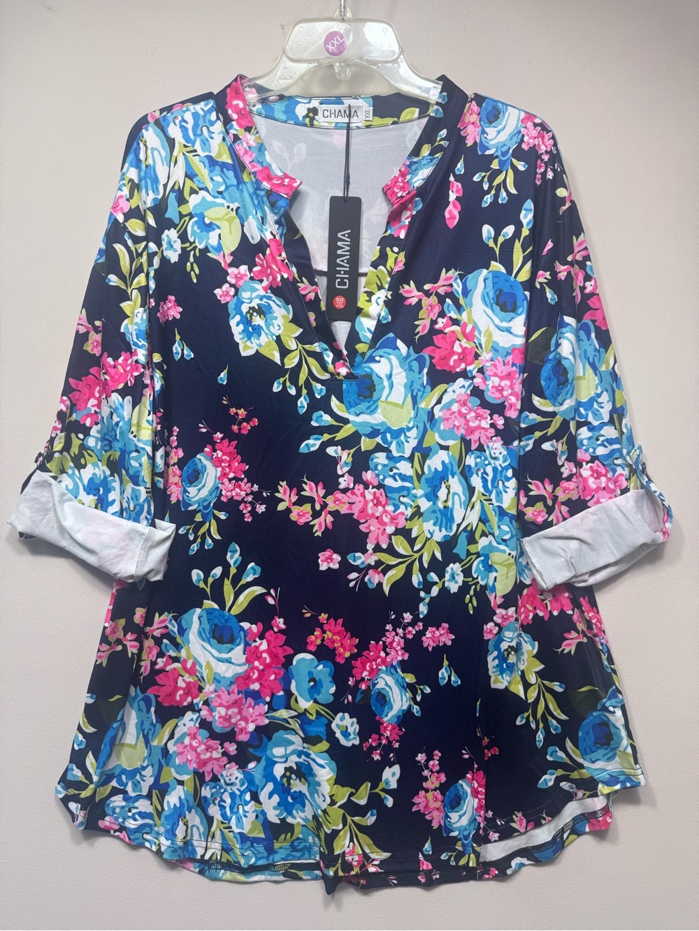 Plus Size 3/4 Sleeve Shirts Floral Print V Neck Blouses Tunic Top nwt size  XXL